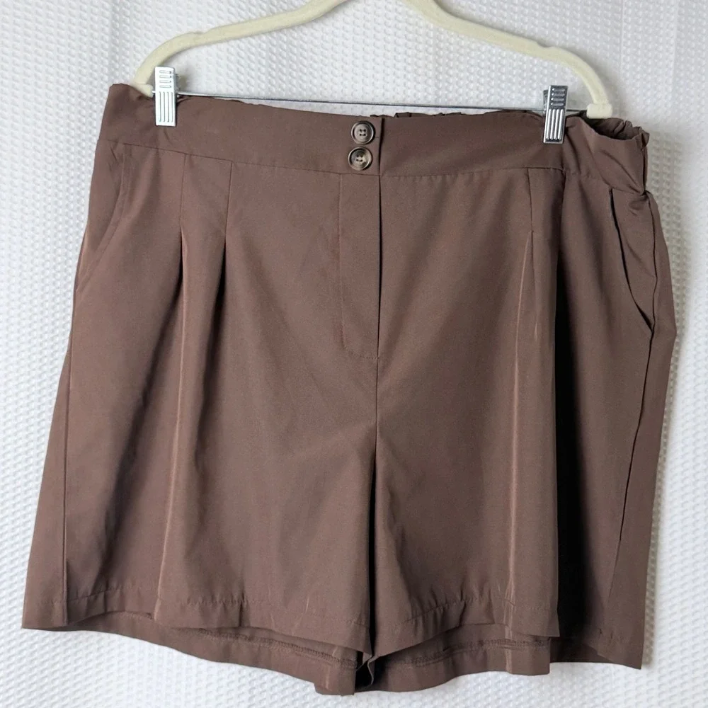 Unbranded Pleated Shorts Women's 3XL Dark Brown Academia‎ Elastic Back High Rise